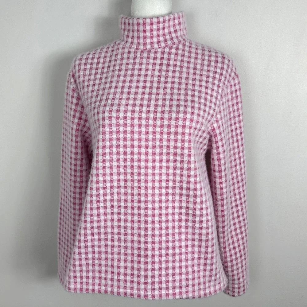 Zara Pink White Mock Neck Sweater Womens Size Small Checkered‎ Plaid Preppy Knit - Picture 3 of 16